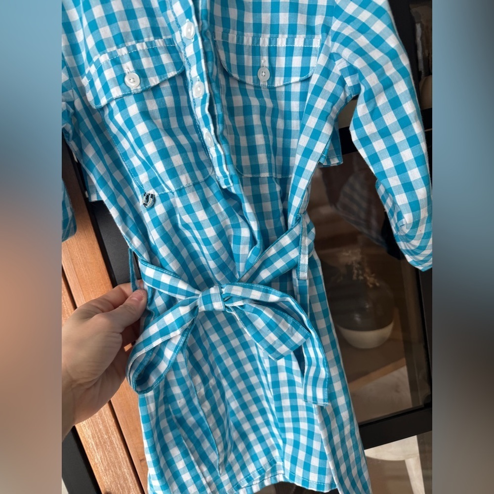 Prodoh button down shirt dress long sleeve gingham embroidered logo toddler girl - Picture 6 of 7